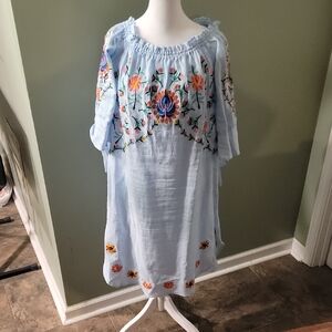Philosophy Light Blue Dress with Floral Embroidery